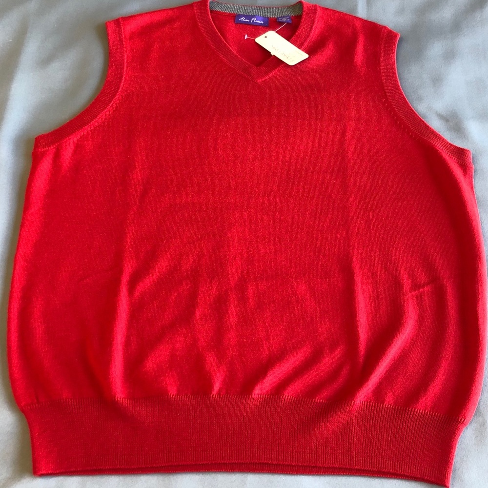 Alan Flusser Men's Sweater Sleeveless V-Neck Merino Wool XL NWT